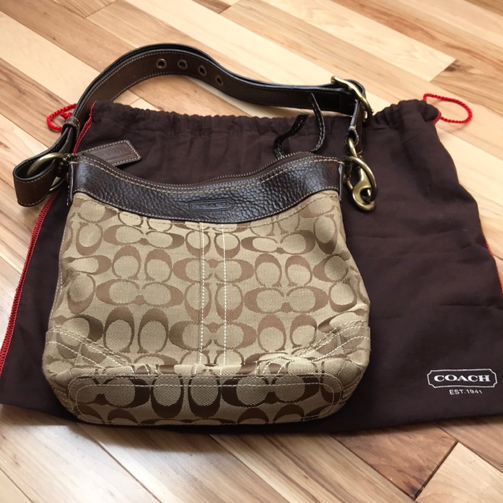 Coach brown leather/suede/fabric shoulder bag